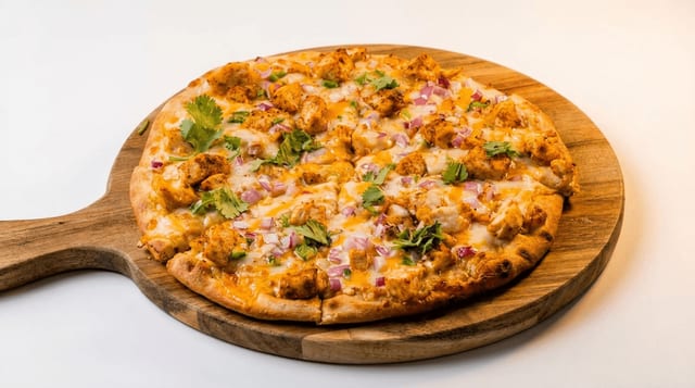 Butter Chicken Naan Pizza.