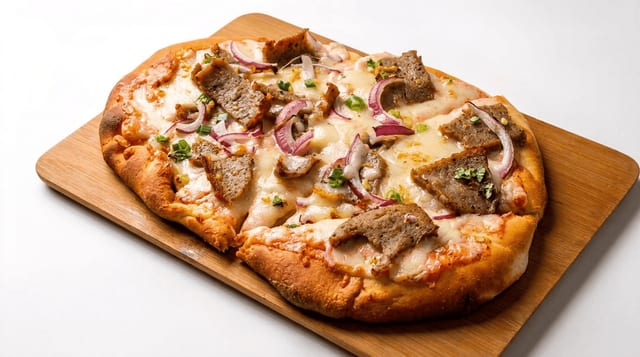 Spicy Beef Lamb Kabob Naan Pizza.