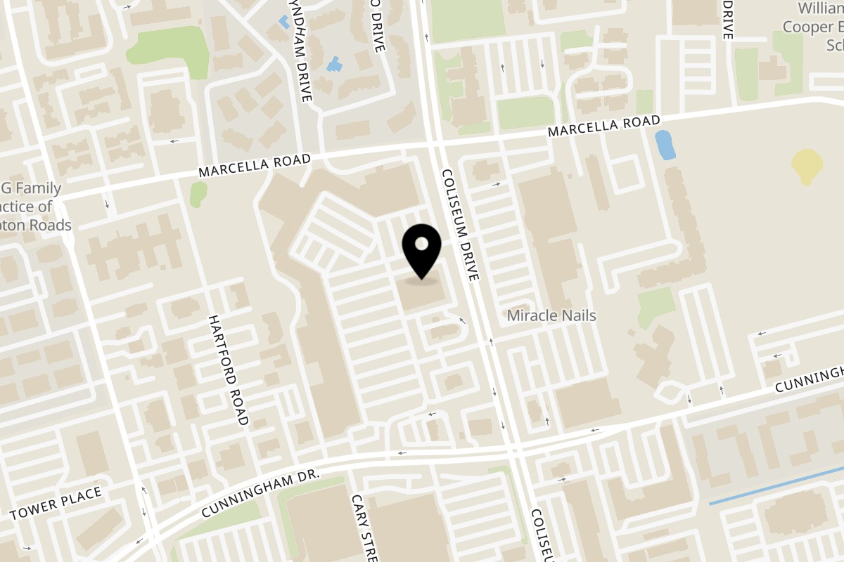 Map showing the location of Naan Twist Hampton on 106 Coliseum Xing in Hampton