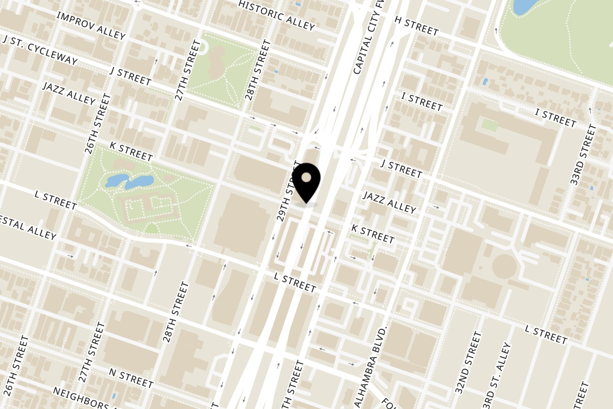 Map showing the location of Naan Twist K St Sacramento on 2915 K St in Sacramento
