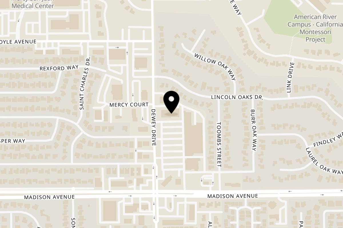 Map showing the location of Naan Twist Fair Oaks on 5484 Dewey Dr Ste 205 in Fair Oaks